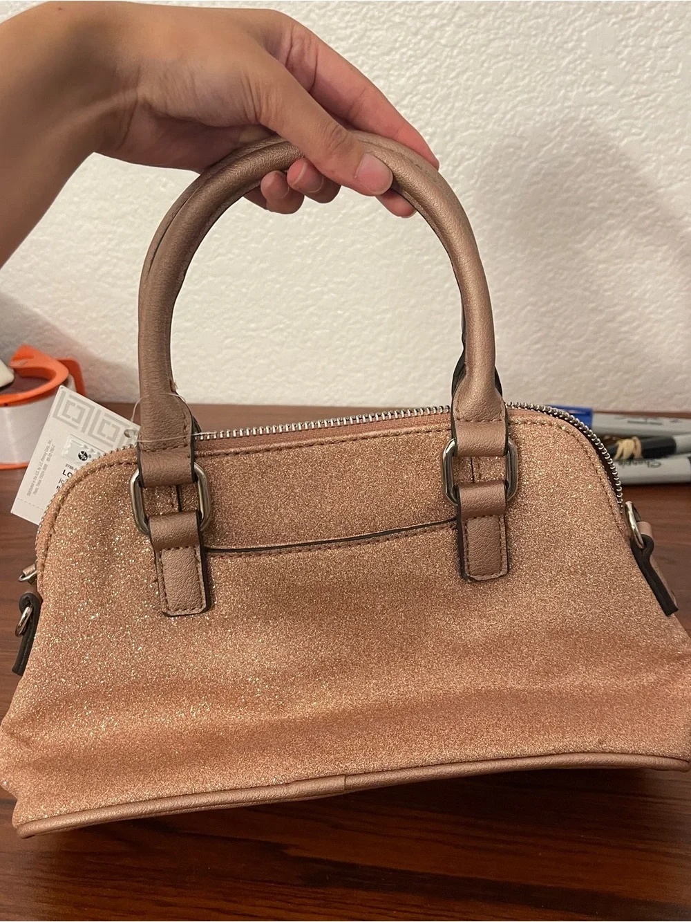 Liz Claiborne Rose Gold Glitter Satchel Handbag